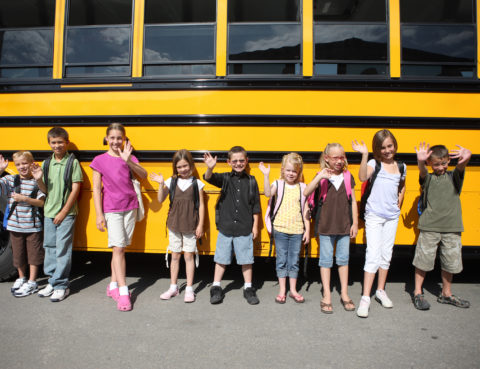 Students at School Bus