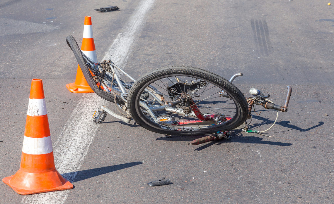 bicycle accident with bike on the road