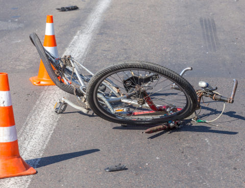 bicycle accident with bike on the road
